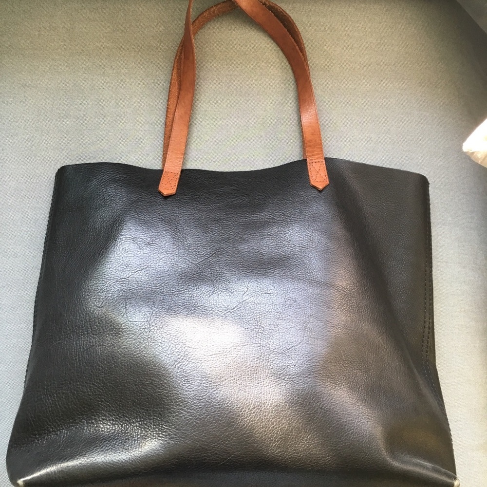Madewell large transport tote black/brown handles